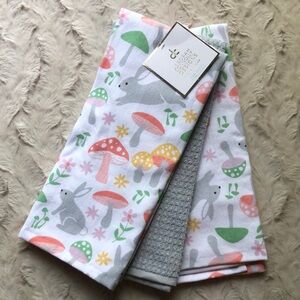 Deborah Connolly MUSHROOMS Bunnies Spring Kitchen Towels